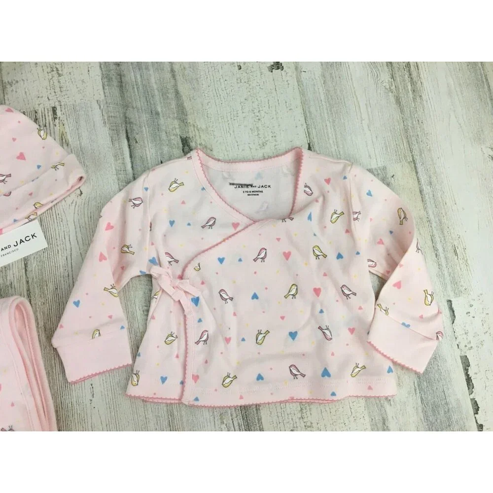 Janie and Jack Pink Bird Print Baby Matching Set